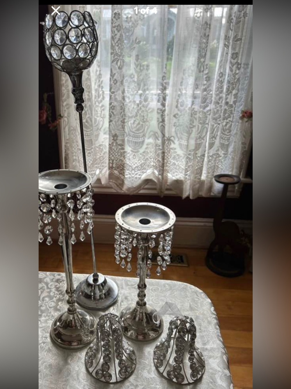 Crystal Accent Candle Holders - Silver Decorative Set